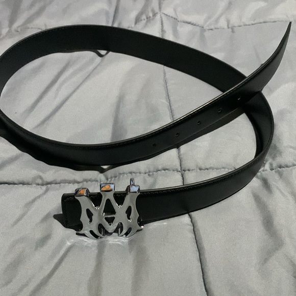 Amiri Men’s Silver AM Logo Buckle Black Faux Leather Men’s Belt 42 - Picture 4 of 4